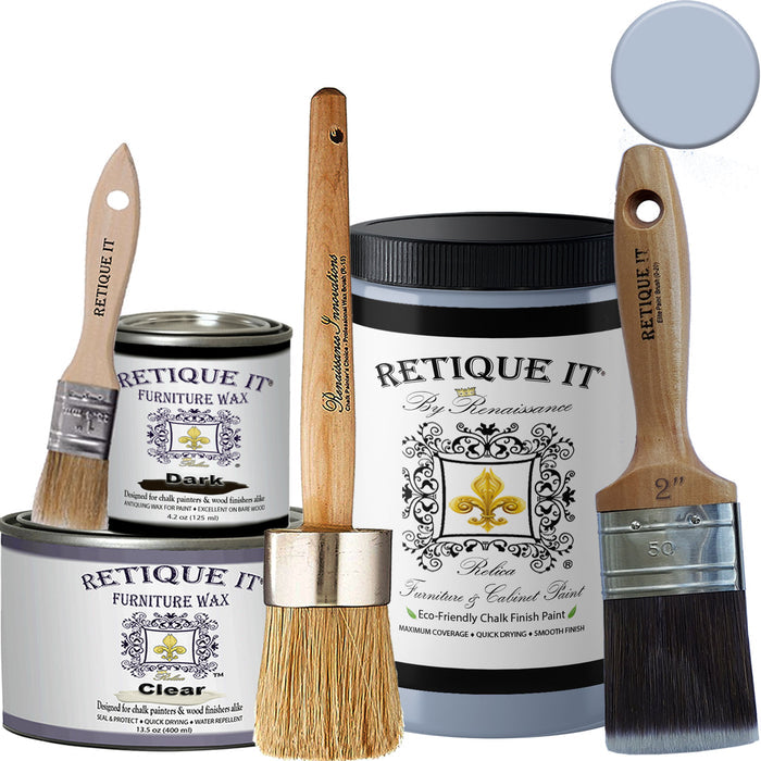 Retique It Renaissance Furniture Paint in Azure Blue, showing a swatch of the vibrant, smooth-finish paint color.