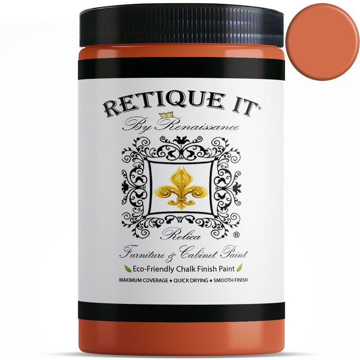 Retique It Renaissance furniture paint in Spiced Cider color, 16 oz, showing a paint swatch with warm, earthy orange-brown tones