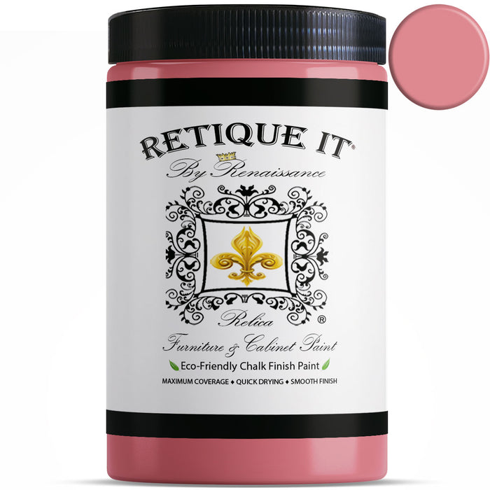 Retique It Renaissance Furniture Paint in Verona Rose 16 oz, showing a swatch of the pinkish rose-colored paint on a surface.