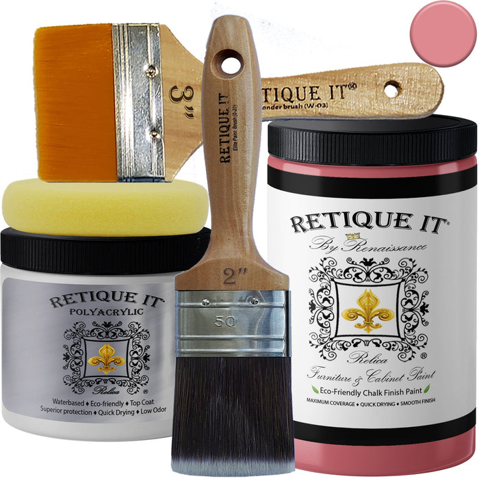 Retique It Renaissance Furniture Paint in Verona Rose color, 16 oz, shown on a paint swatch for furniture refinishing.