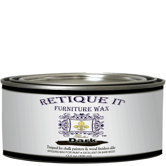 Retique It dark furniture wax in a container, used as a protective coating and sealant for wood furniture finishing.