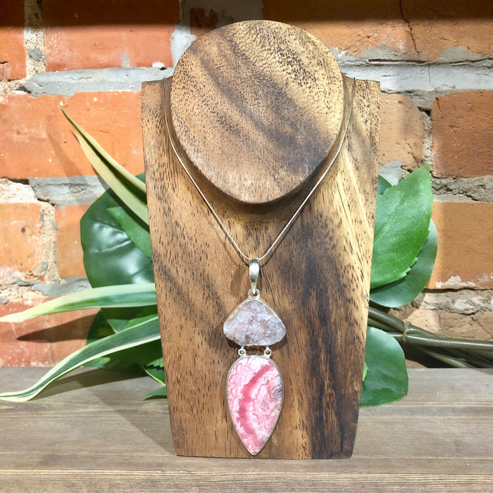Rhodochrosite + Quartz Druzy Pendant