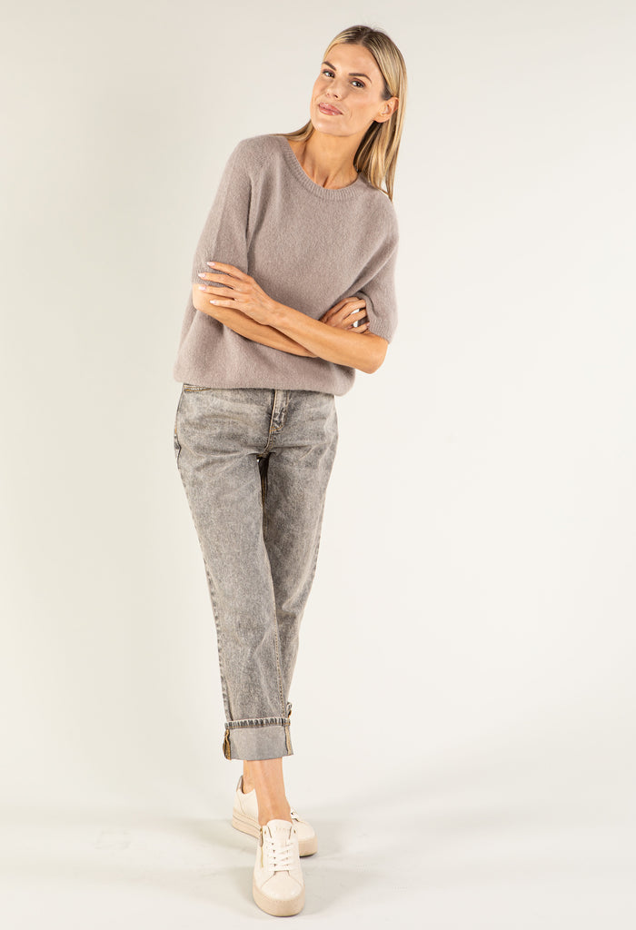Round Neck Short Sleeve Sweater in Superfine Alpaca