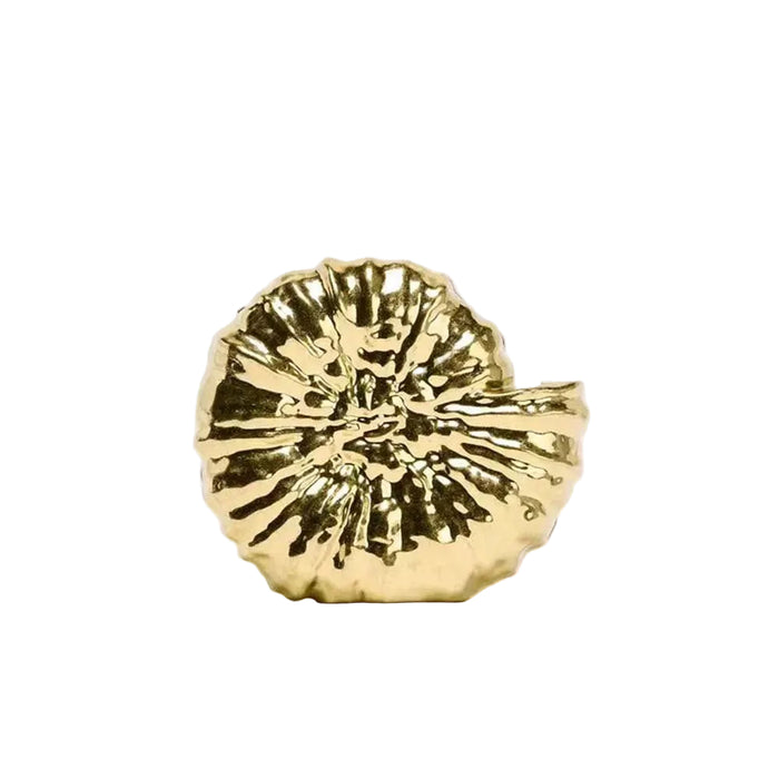 Round sculpted gold clutch with organic texture – BLOOM