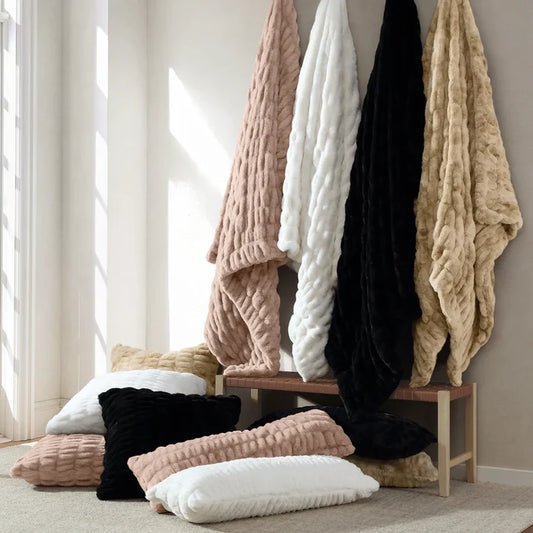 Ruched Rabbit Double-Sided Throw (Mult Styles)