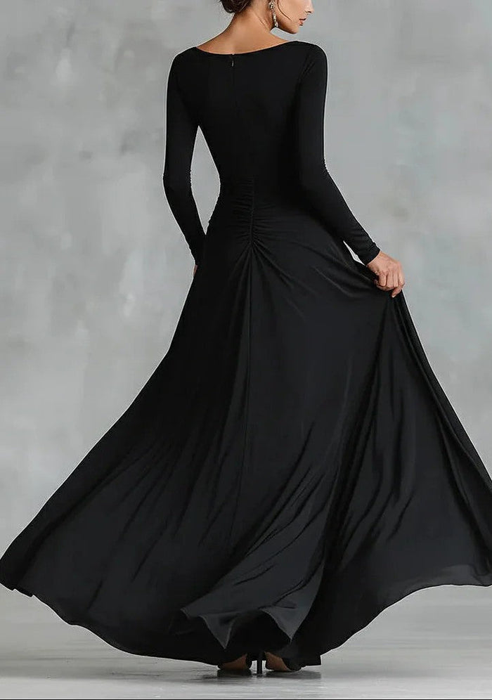 ruched waist long-sleeve flowing maxi dress – NOCTURNE