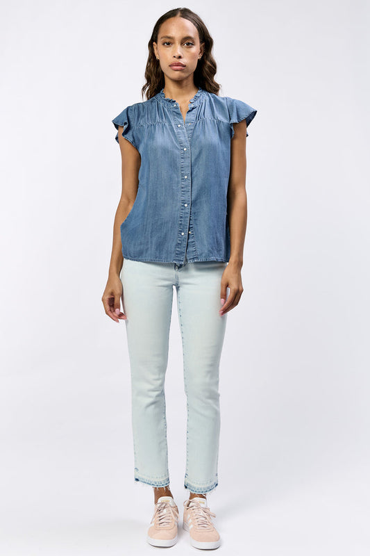 RUFFLE DENIM BLOUSE