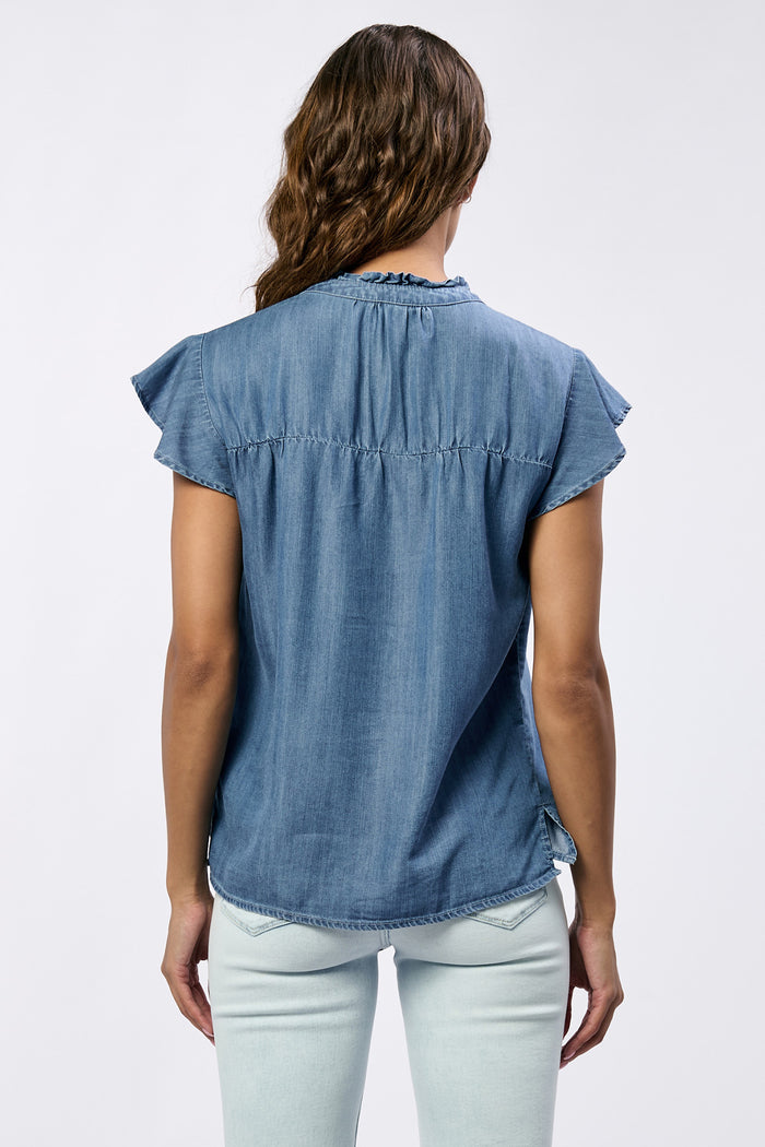 RUFFLE DENIM BLOUSE