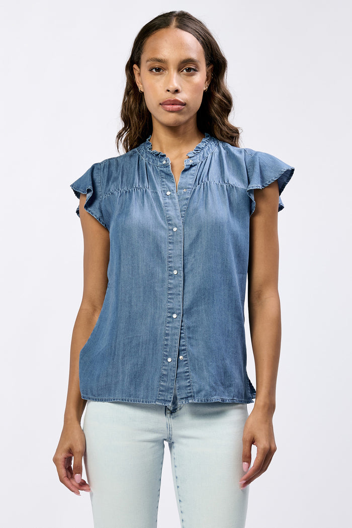 RUFFLE DENIM BLOUSE