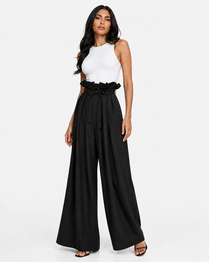 Ruffle Waist Wide-Leg Pants - Belle