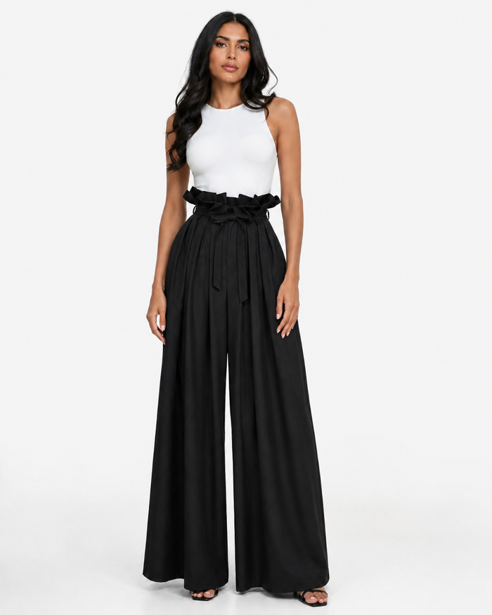 Ruffle Waist Wide-Leg Pants - Belle