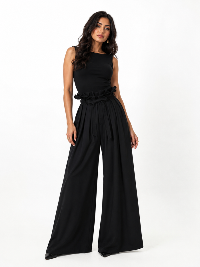 Ruffle Waist Wide-Leg Pants - Belle
