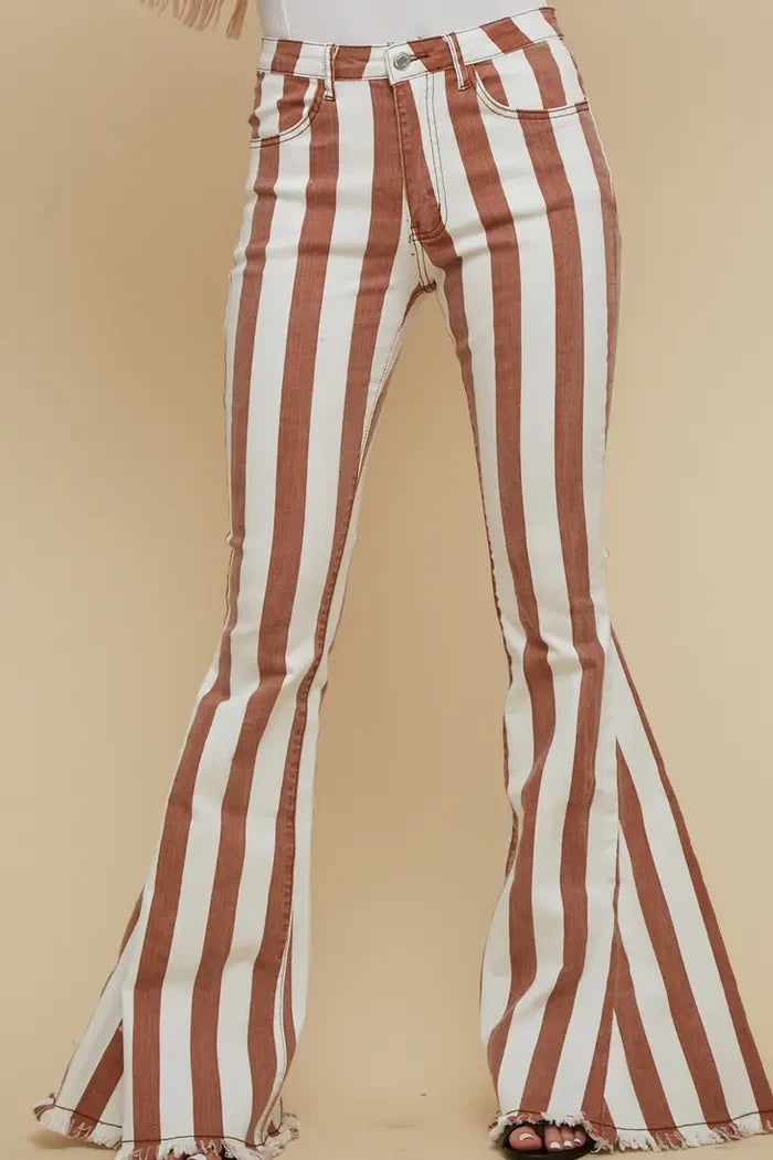 Rust Washed Stripe Flared Bottoms