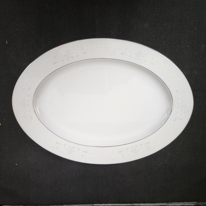 Sango Florence Platter Oval 12" Serving Plate Gray Scrolls Japan 36465 Dishware