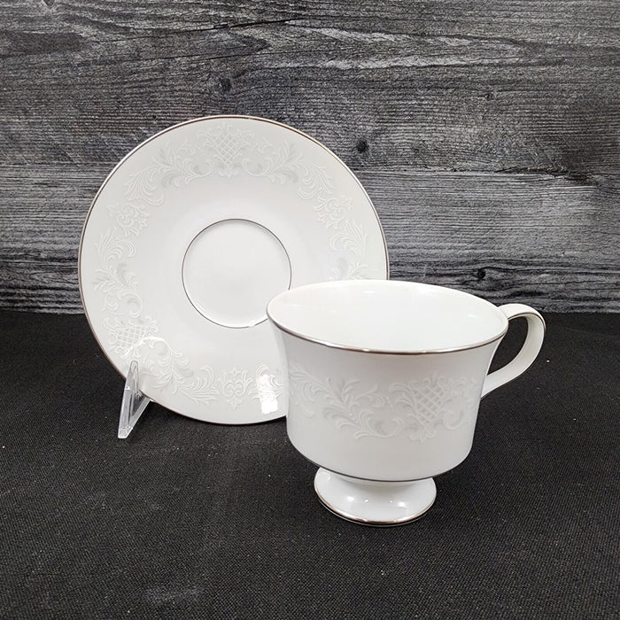 Sango Florence Saucer & Tea Cup 2 Set Coffee Mug Gray Scrolls Japan 3646