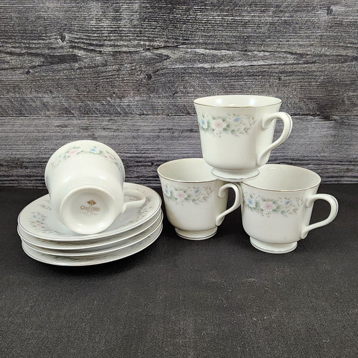 Sango Flower Garden Saucer & Tea Cup 4 Set Coffee Mug Oxford Pink Blue Ceramic