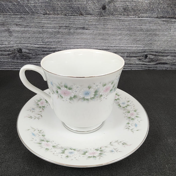 Sango Flower Garden Saucer & Tea Cup 4 Set Coffee Mug Oxford Pink Blue Ceramic
