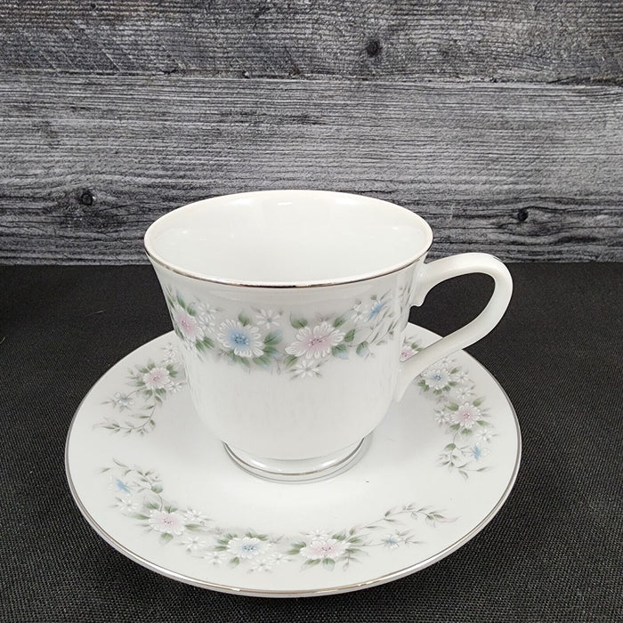 Sango Flower Garden Saucer & Tea Cup 4 Set Coffee Mug Oxford Pink Blue Ceramic