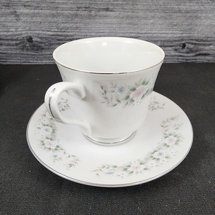 Sango Flower Garden Saucer & Tea Cup 4 Set Coffee Mug Oxford Pink Blue Ceramic