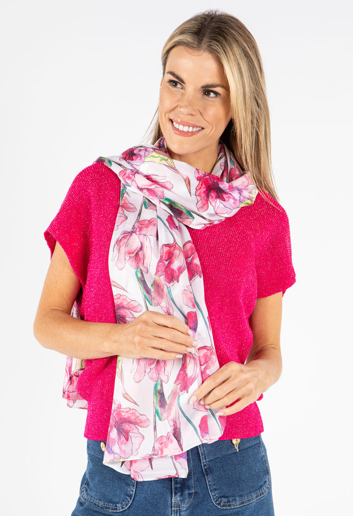 Satin Feel Floral Print Scarf