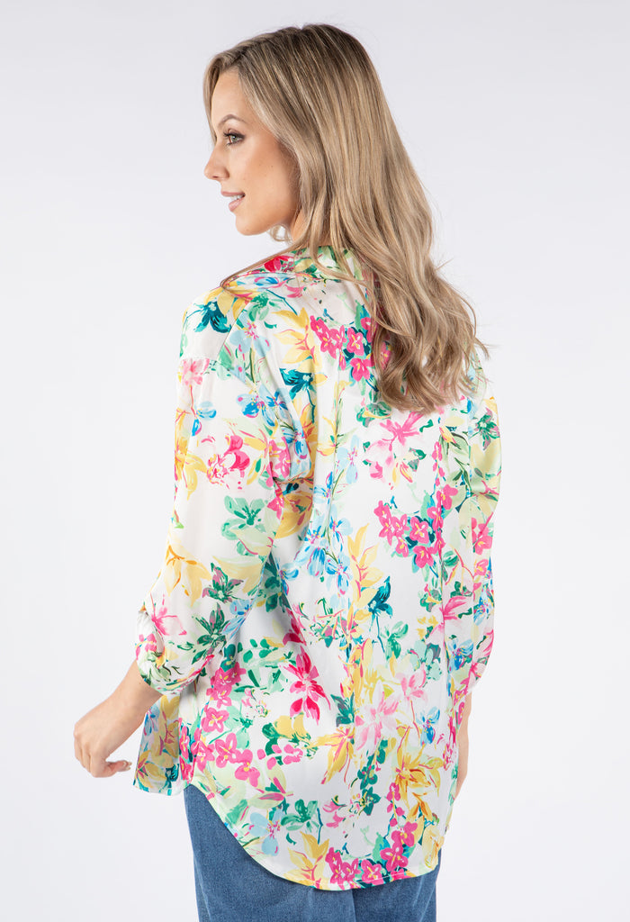 Satin Feel Summer Floral Print Shirt