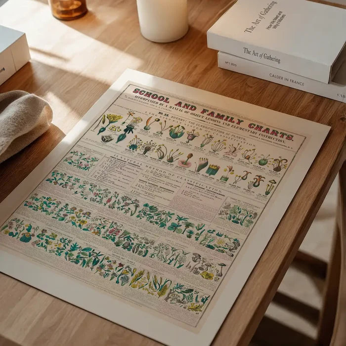 School and Family Charts - Classification of Plants Botanical Chart print unframed on a home office desk