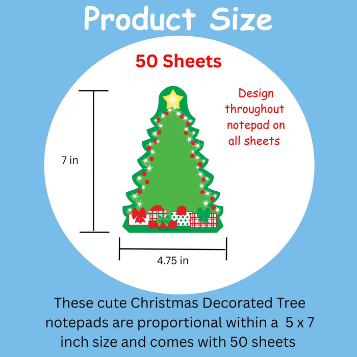 Notepad with Christmas tree design and dimensions