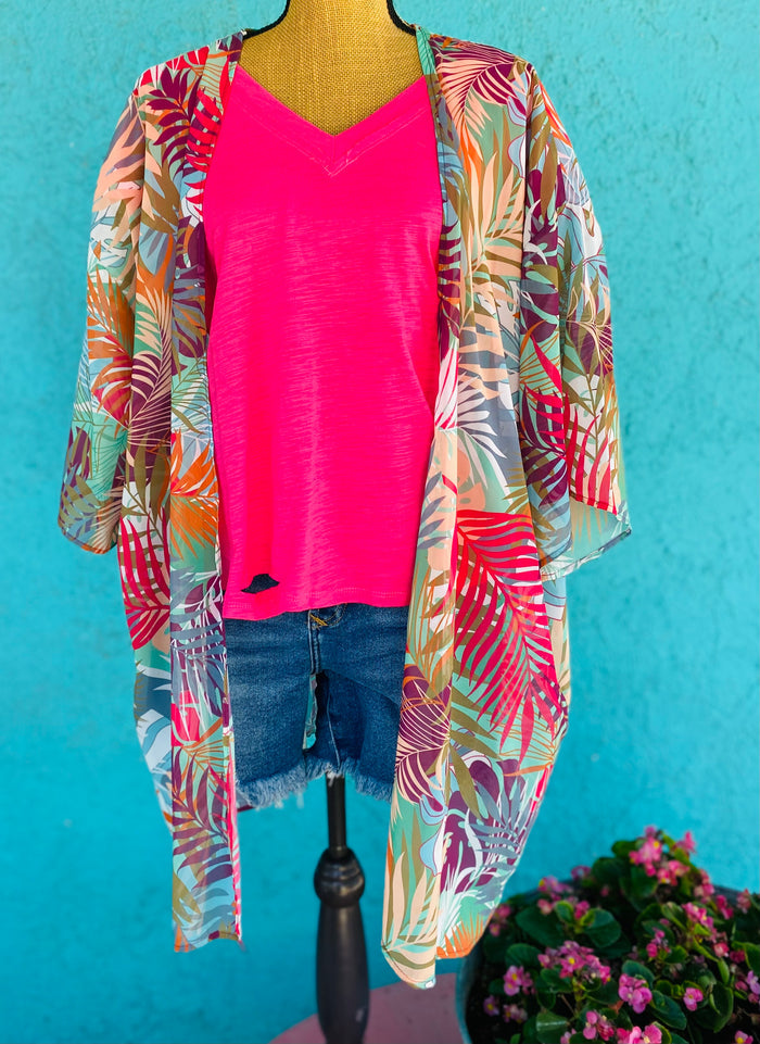 Sheer Palm Leaf Kimono & Coverup