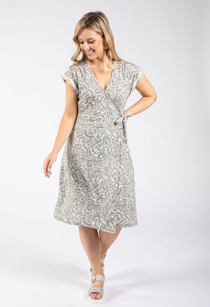 wrap style dress in a shell design