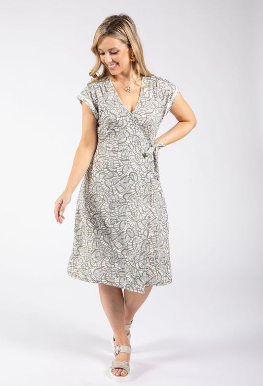 wrap style dress in a shell design