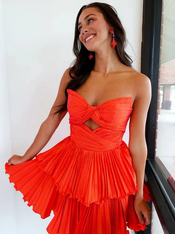Short Pink Coral Layered Prom Homecoming Dresses, Short Pink Coral Formal Evening Graduation Dresses
