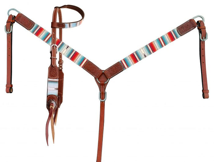 Showman Serape Southwest Print One Ear Headstall and Breast Collar Set