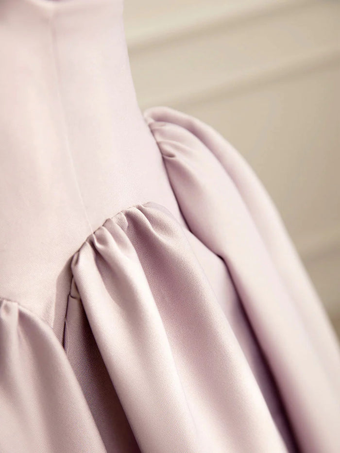 Simple A Line Satin Pink Strapless Long Prom Dresses, Pink Formal Bridesmaid Dresses