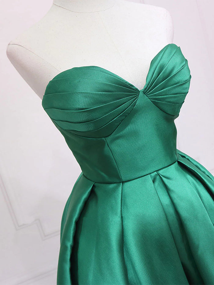 Simple Green Sweetheart Neck High Low Prom Dresses, High Low Green Homecoming Formal Evening Dresses