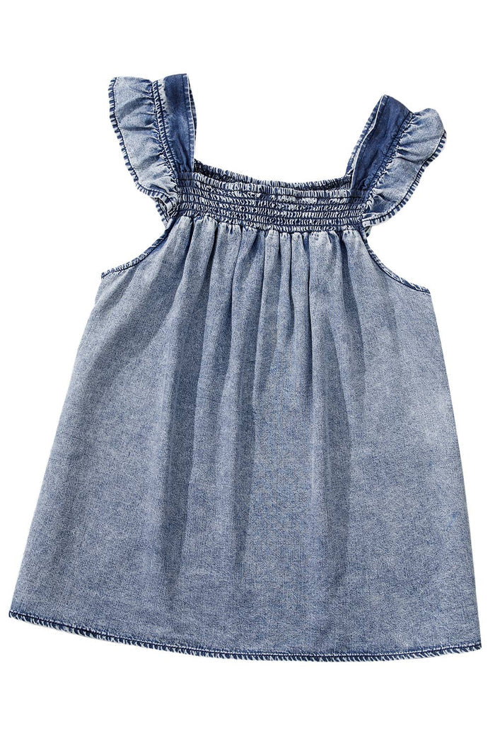 Sky Blue Cut Ruffled Denim Tank Top