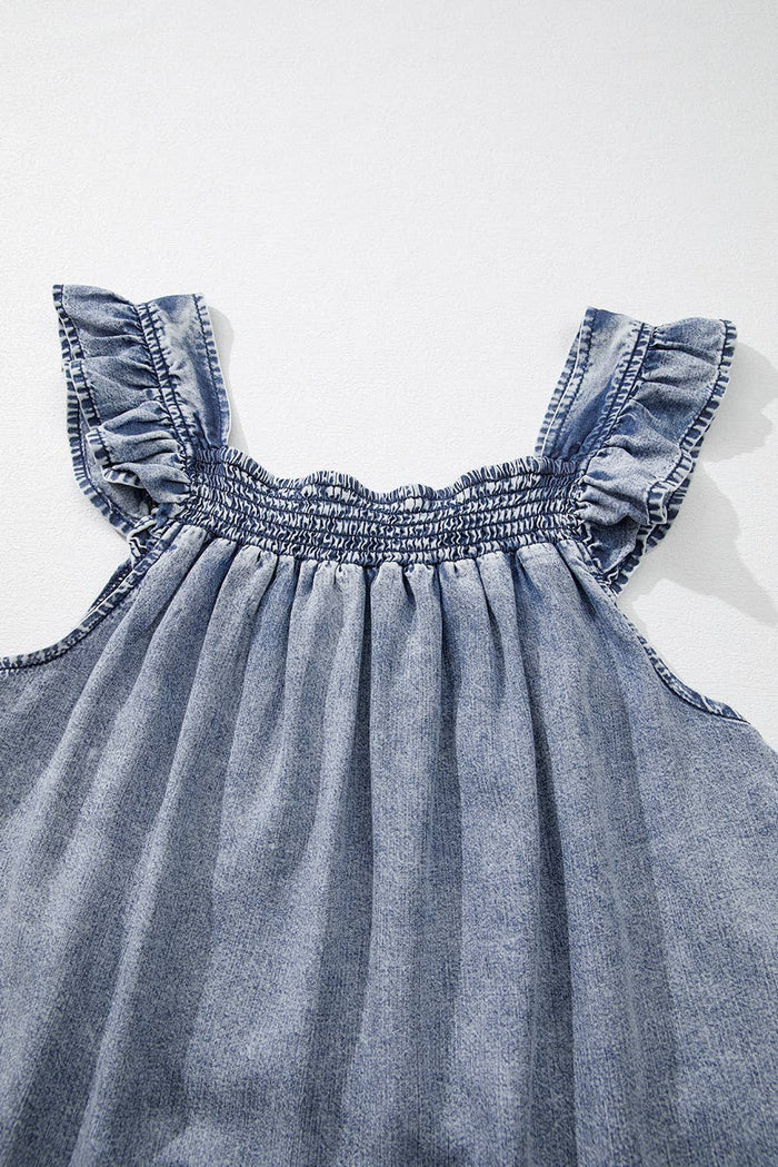 Sky Blue Cut Ruffled Denim Tank Top