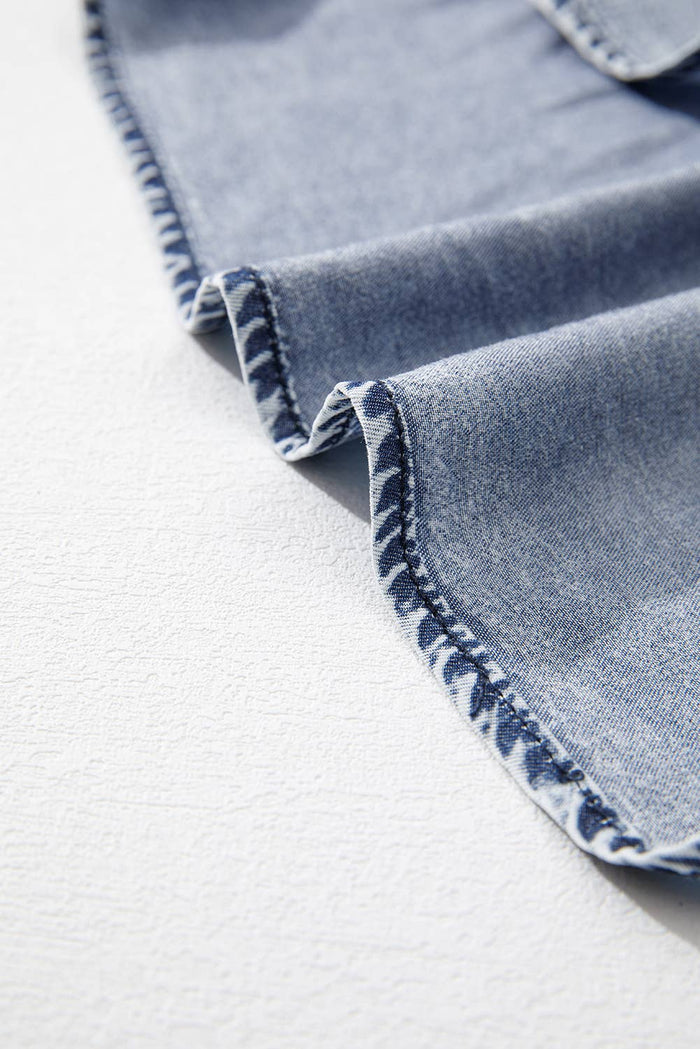 Sky Blue Cut Ruffled Denim Tank Top