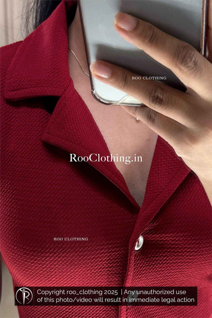 Sleeveless Maroon Notch Collared Button-Up Crop Top