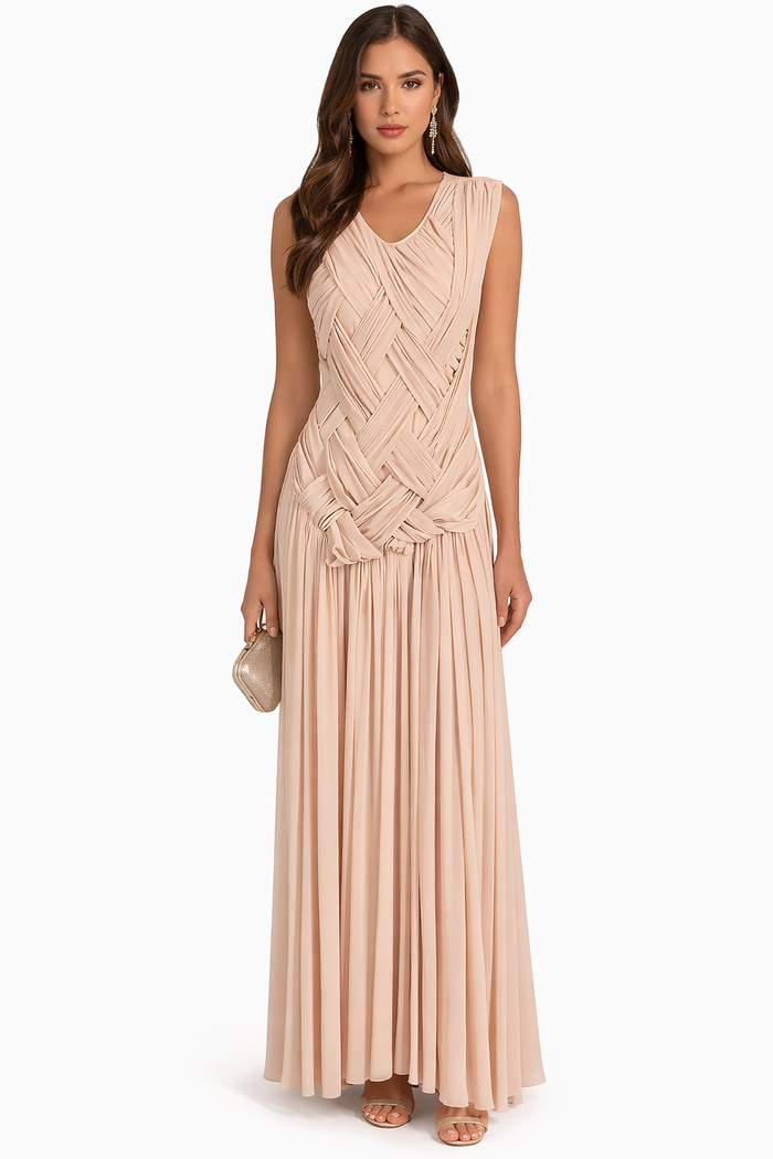 sleeveless woven draped maxi dress with pleated skirt – EZAT