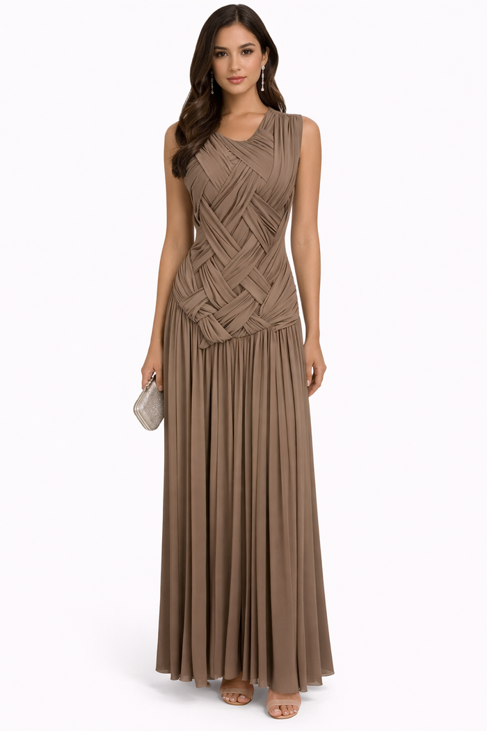sleeveless woven draped maxi dress with pleated skirt – EZAT