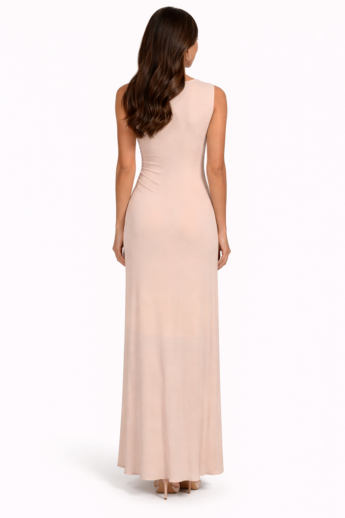 sleeveless woven draped maxi dress with pleated skirt – EZAT