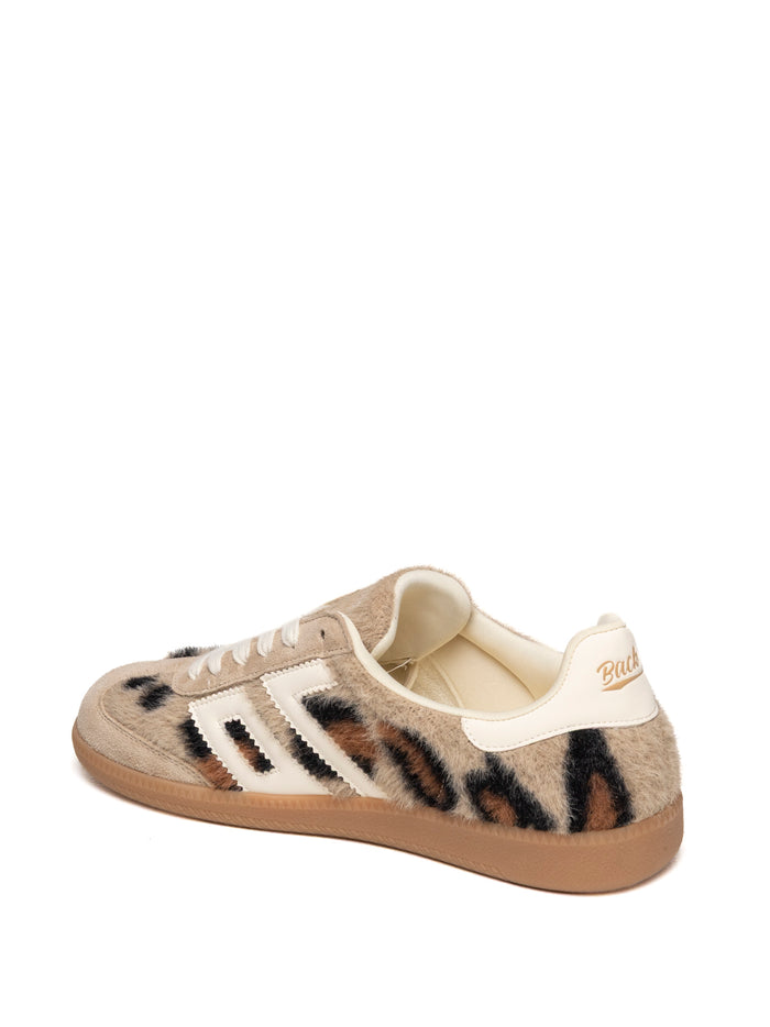 Sneaker maculata BACK 70 con logo dorato sul tallone vista tre quarti posteriore