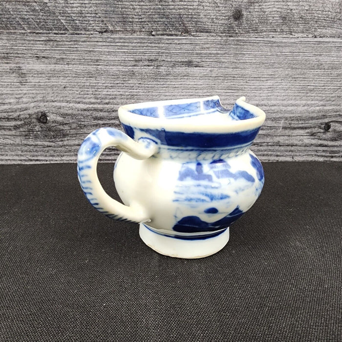 Snout-Nosed Creamer 3” By Canton Antique Chinese Export Blue White Porcelain