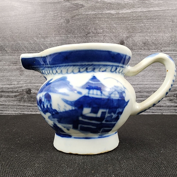Snout-Nosed Creamer 3” By Canton Antique Chinese Export Blue White Porcelain