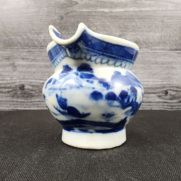 Snout-Nosed Creamer 3” By Canton Antique Chinese Export Blue White Porcelain