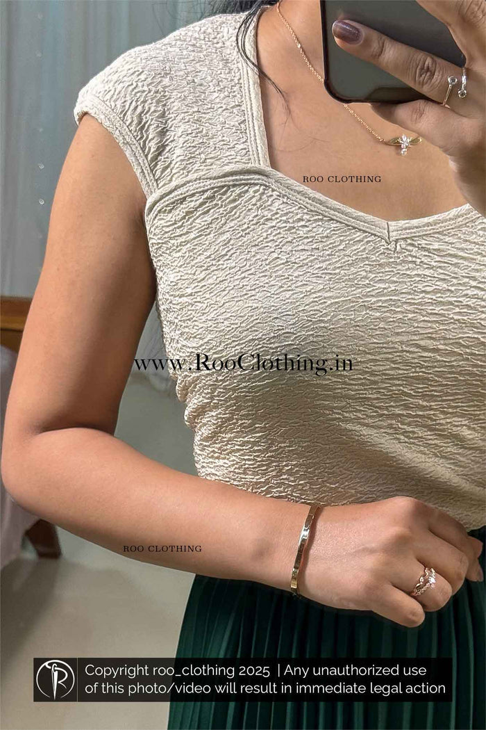 Soft Golden Beige Sweetheart Neckline Short Sleeve Top