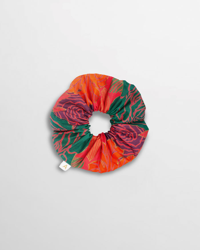 Soleil Floral Print Silk Scrunchie - Caribe Rose