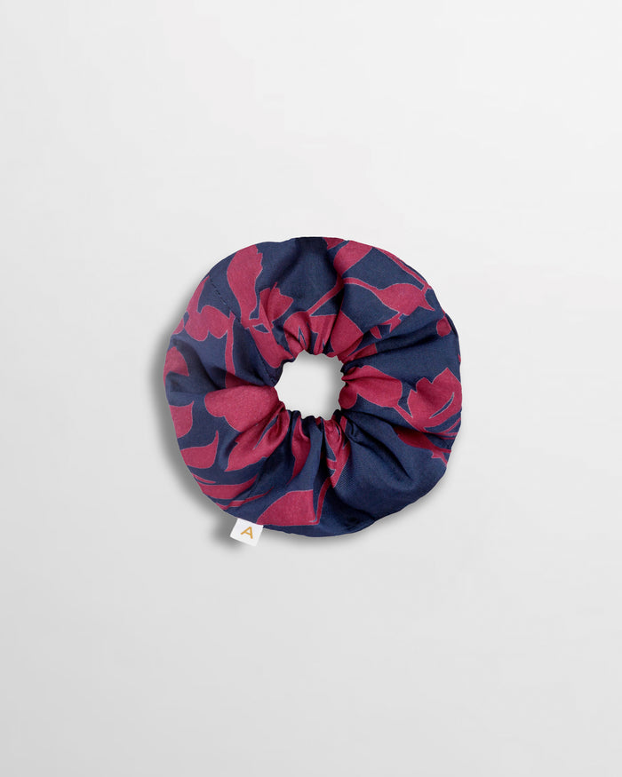 Soleil Floral Print Silk Scrunchie - Navy Floral