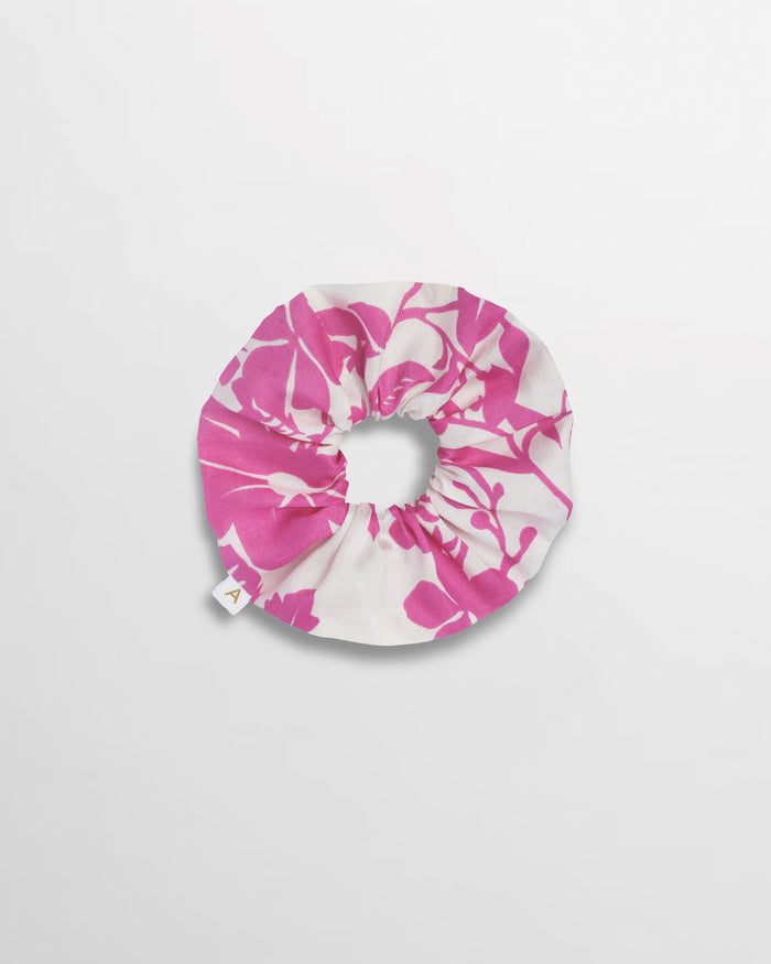 Soleil Floral Print Silk Scrunchie - Pink Floral