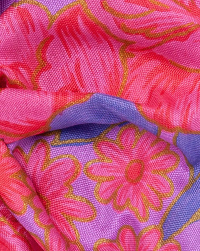Soleil Floral Print Silk Scrunchie - Pink Rose